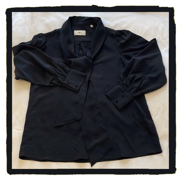 💕Beautiful Black Silk Relaxed Bow Blouse 7 For All Mankind💕 - Picture 5 of 5